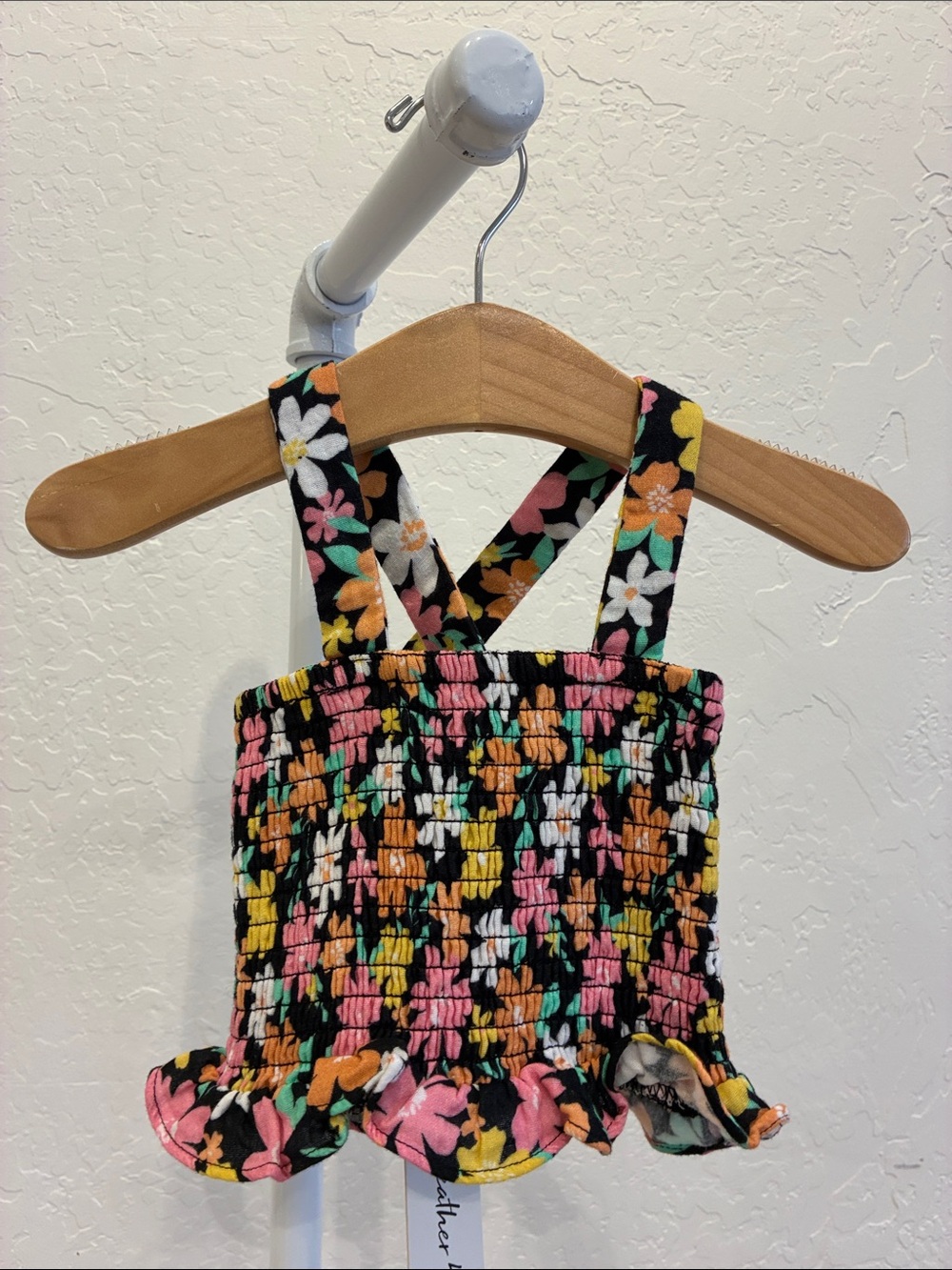 Carter's Black Floral Smocked Ruffle Tank